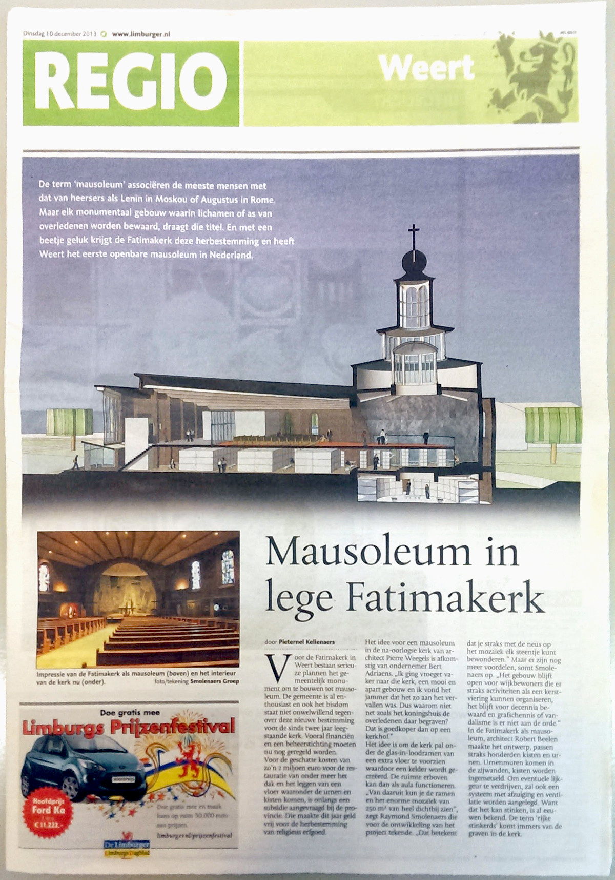 Publicatie Mausoleum in lege Fatimakerk - Fatimakerk Weert - BEELEN CS architecten Eindhoven / Thalliagroep Weert