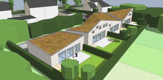 3D impressie achterzijde - Ontwerp seniorenwoningen, Veghel | BEELEN CS architecten / Thallia groep Weert - Eindhoven