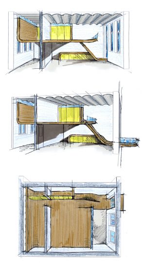 conceptschetsen - Herbestemming oude katholieke school naar Appartementen, Amsterdam | BEELEN CS architecten / Thallia groep Weert - Eindhoven