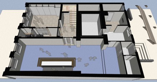 3D impressie plattegrond begane grond bar - Herbestemming naar studentensociëteit, Eindhoven - BEELEN CS architecten Eindhoven / Thalliagroep Weert