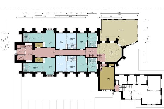 Herbestemming Sint-Bernadettekerk principe plattegrond kleur, Landgraaf - BEELEN CS architecten Eindhoven / Thalliagroep Weert