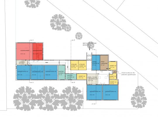 Studie inpassing woongroep in schoolgebouw,vlekkenplan, Guttecoven Sittard-Geleen | BEELEN CS architecten / Thallia groep Weert - Eindhoven