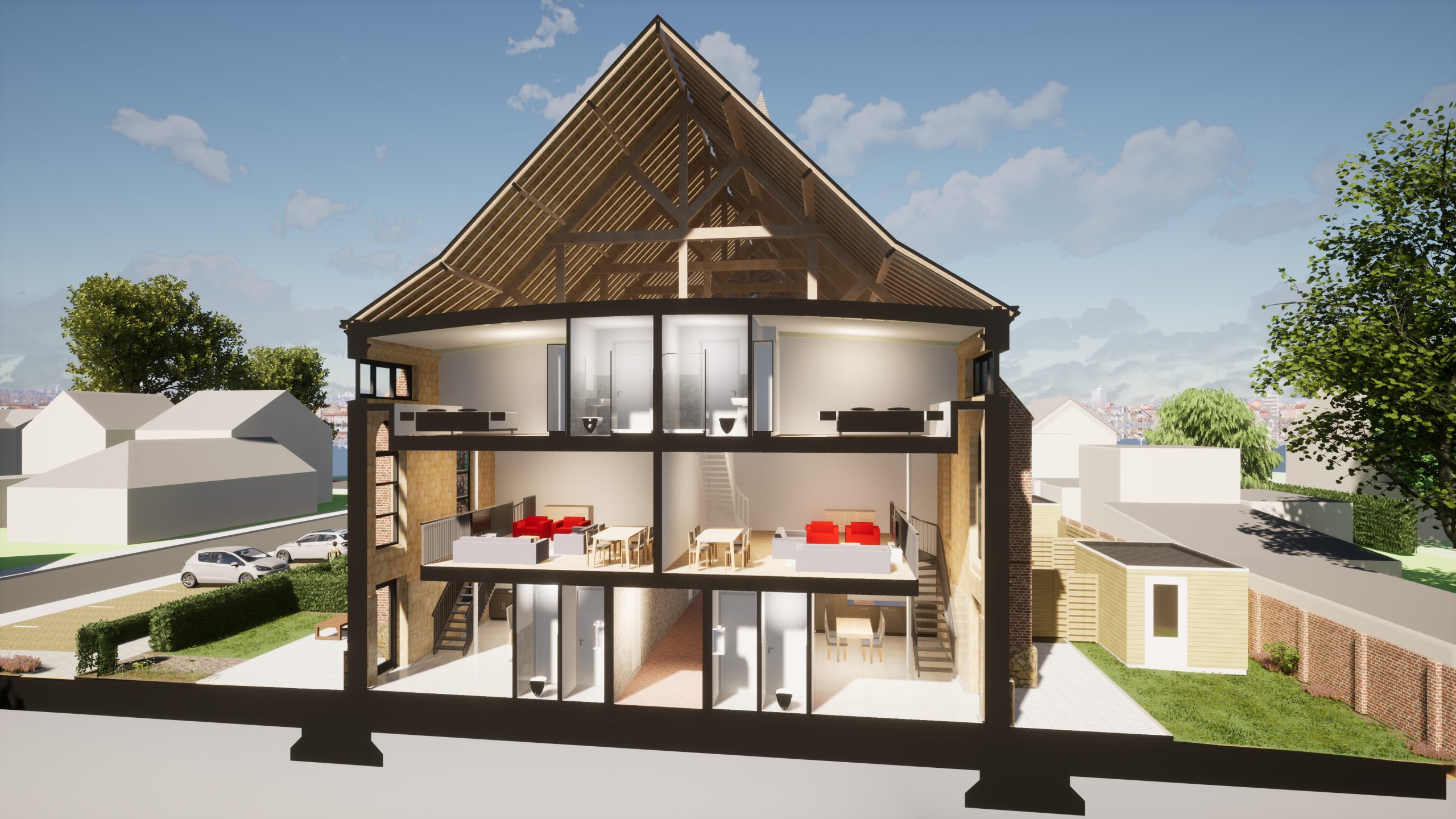 Herbestemming Heilige-Bernadettekerk, Landgraaf, schipwoningen doorsnede - Thalliagroep Weert Eindhoven Herbestemming Heilige-Bernadettekerk, Landgraaf, schipwoningen doorsnede - Thalliagroep Weert Eindhoven